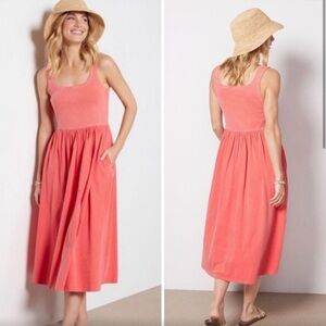 Sundry Mixed Media Tank Dress Size 1 Small Pink Ribbed Midi Pockets‎ Stretch